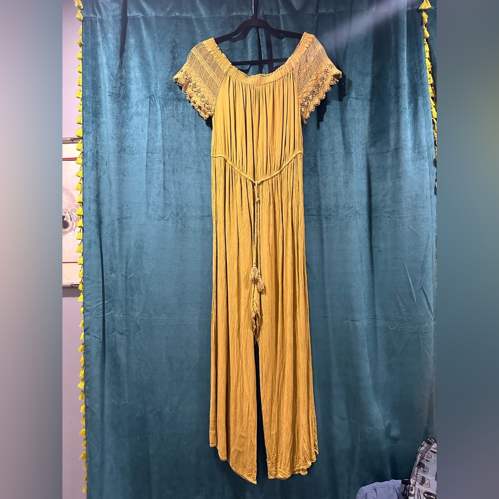 High Waisted Mustard Yellow Wide Leg Romper Size Extra Large